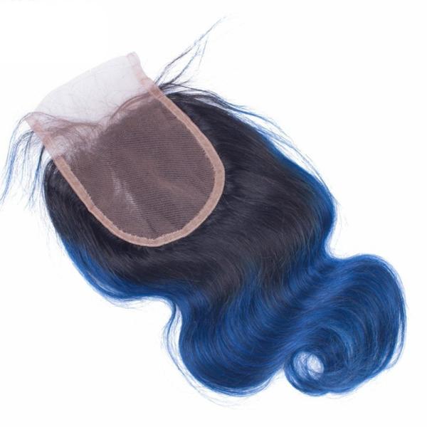 Pre-Colored Brazilian Body Wave Human Hair Bundles With Closure Ombre Color 1B/Blue Remy Hair 3 Bundles With Closure