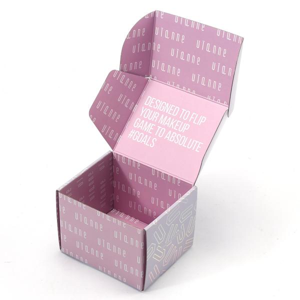 Logotipo personalizado Holográfico Caja de correo rosa Plegable Papel de cartón corrugado Embalaje con logotipo