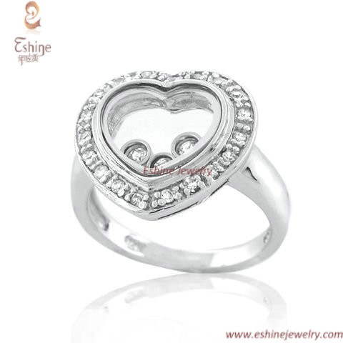 Brass jewelry heart finger Ring with clear CZ surrounded by Genuine white