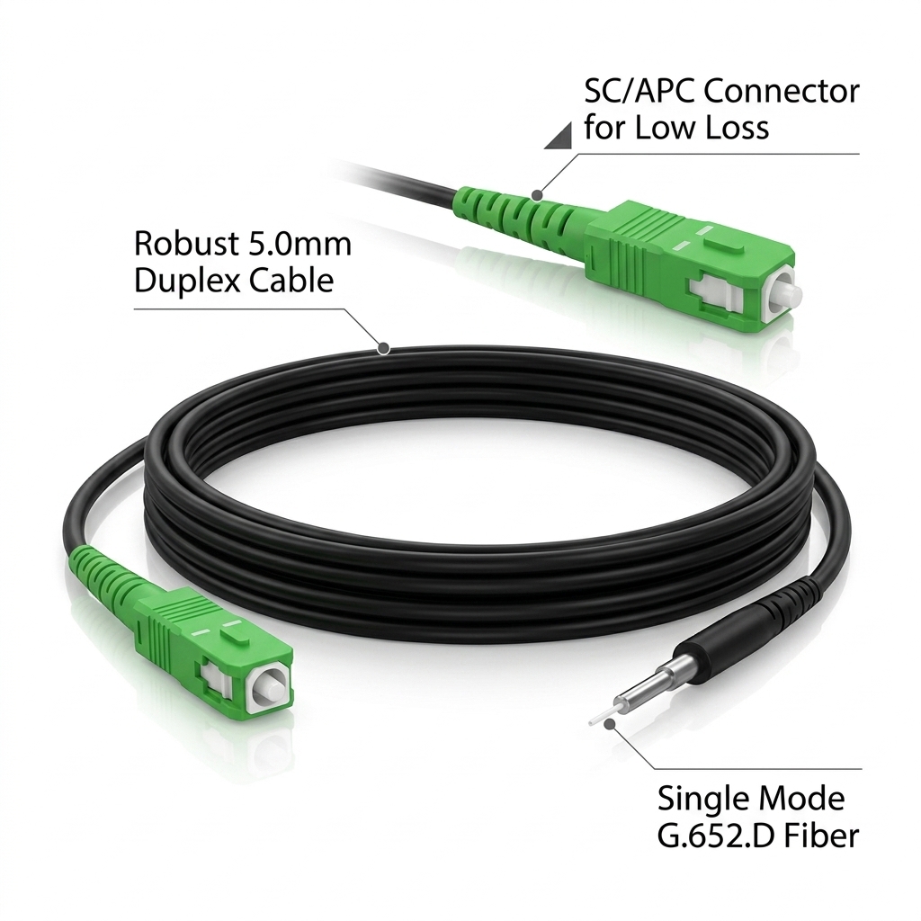 Simplex SC/APC Single Mode Fiber Optic Patch Cord G657A2 OS2 9/125um 5.0mm FTTH Indoor Cable