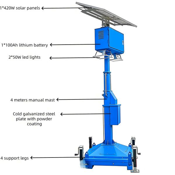 Solar Light Tower Warning Indicator Light Weather Resistant Mobile Light Tower Manufacturers