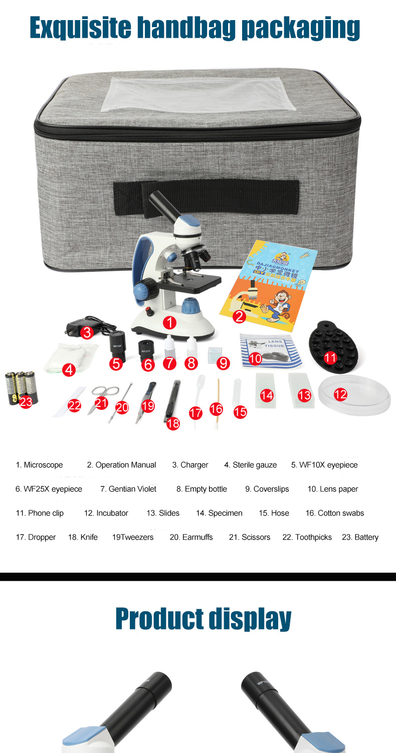 CenLee Portable Digital Biological Binocular Microscope Students All-Optical System LED Illumination Coarse/Fine Adjustment
