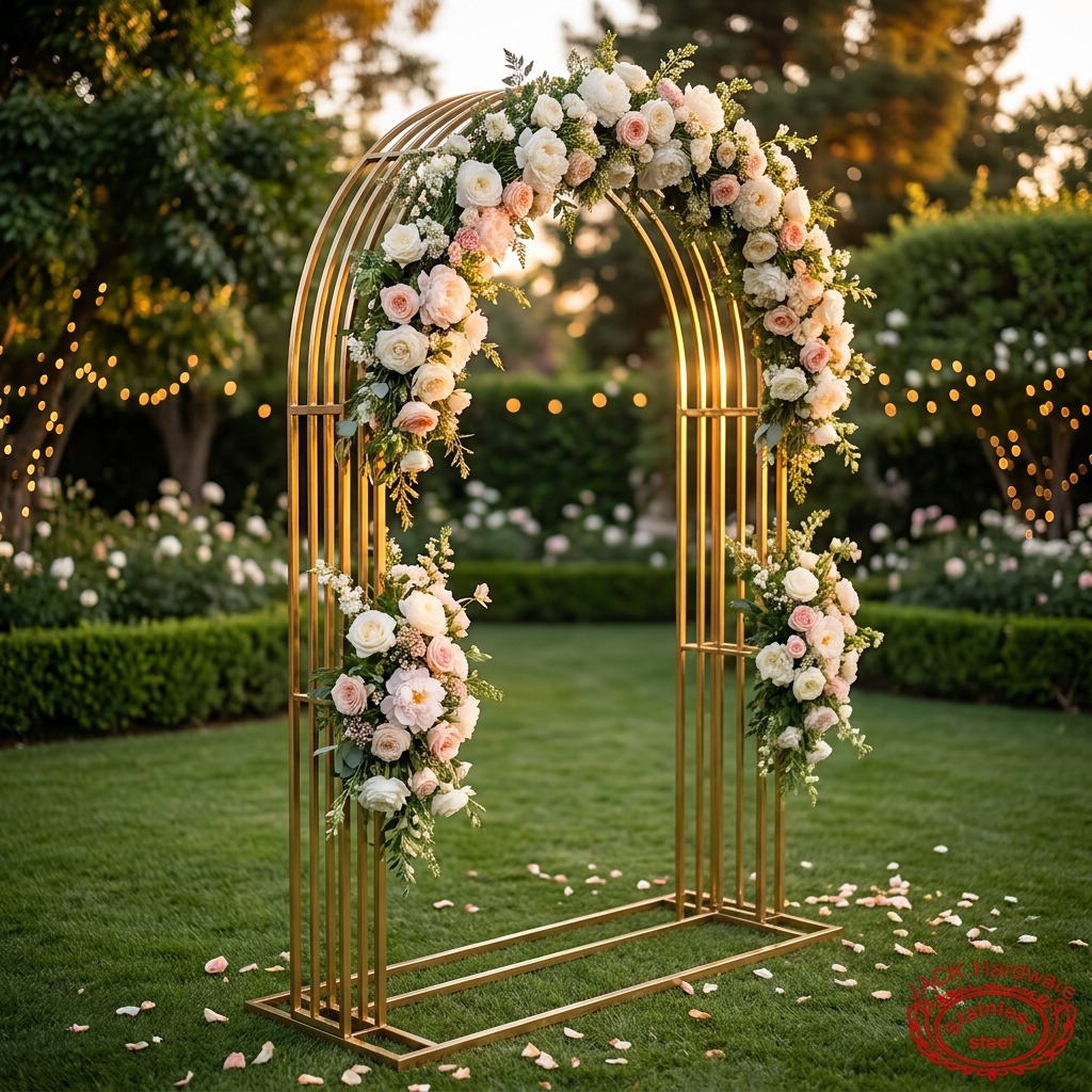 WENDING Gold Multi-Line Arch Backdrop Frame – 5-Tube Layered Semicircle Wedding Arch