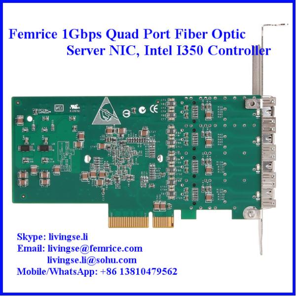 1000Mbps 4 Ports Gigabit Ethernet PCI Express x4 Server Adapter, Intel I350-AM4 Controller