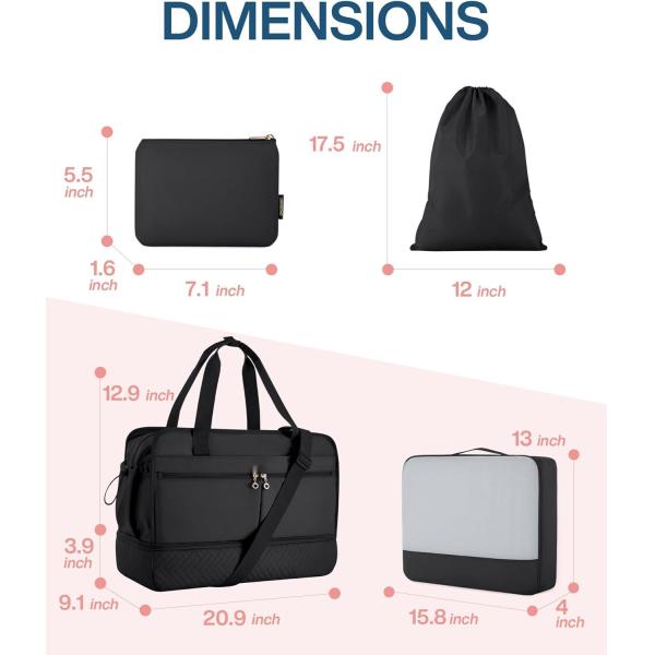 Bolsa de noche de fin de semana de 40L Negro de gran tamaño de yoga personalizado con bolsillos de zapatos