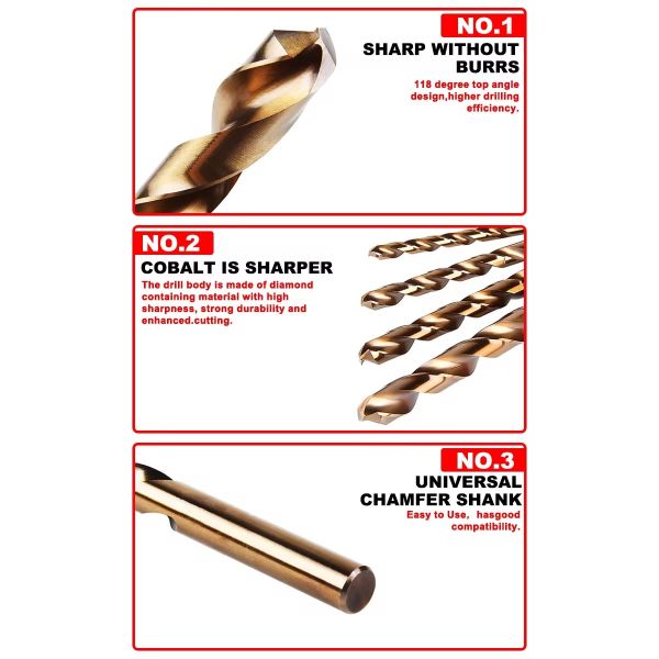 HSS cobalt Drill Bits for Stainless Steel with 135 Split Point High Speed Steel Drills
