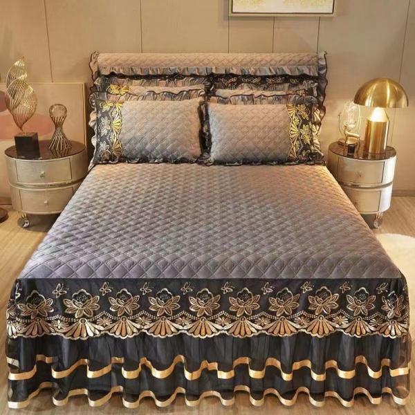 4 Piece Flat Sheet Pillowcase Bedspread Luxury Embroidered Bedding Set for Hotel