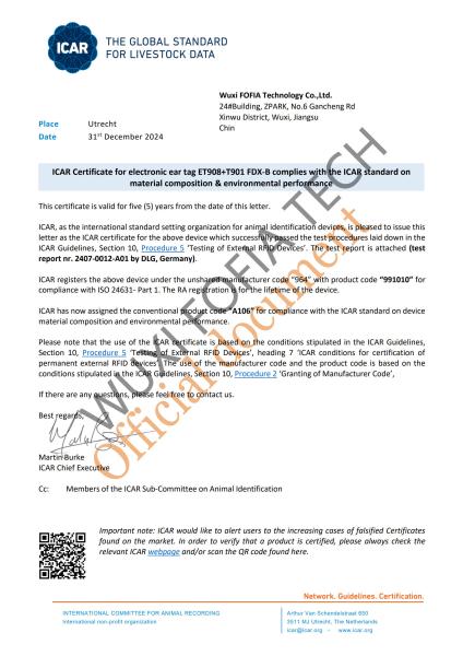 ET910 FULL ICAR Certified Electronic Cattle Tag – HDX  Long Distance Reading