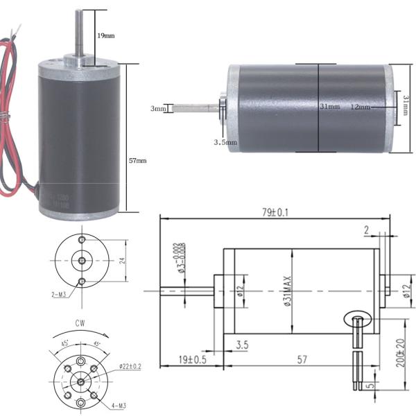 DC24V 4000rpm-8000rpm 31ZY Large Torque Permanent Magnet DC Motor Carbon Brushed