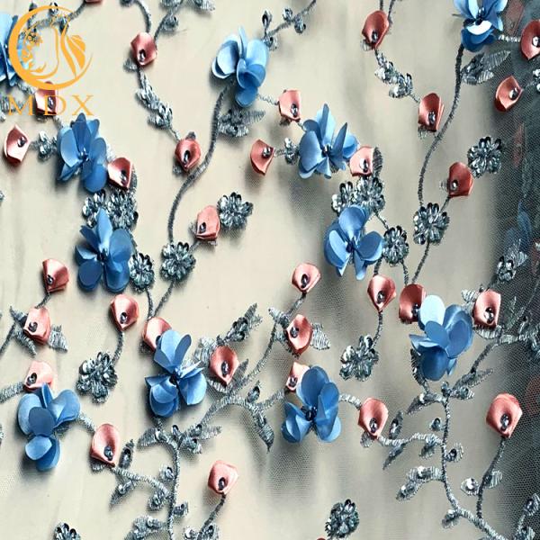 Сетка чувствительной Sequined ткани шнурка Multicolor отбортовала флористический шнурок вышивки