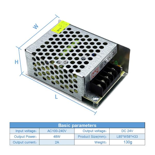 Алюминиевый AC электропитания 110V 220V переключателя случая к DC 24V 2A 48W