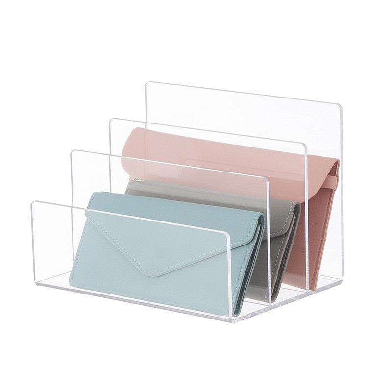 Multi-layer sorting storage rack for desktop documents, books, magazines and comics, acrylic display stand for wallets and purses