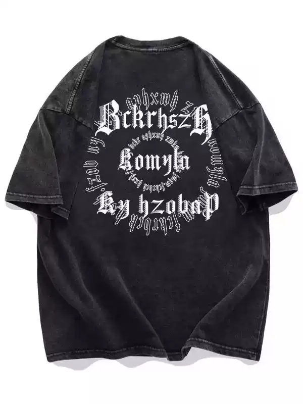 Men’s Vintage Washed Gothic Graphic T-Shirt with Oversized Loose Fit and Back Print