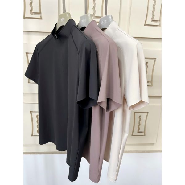 Men High Neck Short Sleeve Shirts Stretch Quick Dry and Breathable Fabric for Outdoor Sport T-shirt