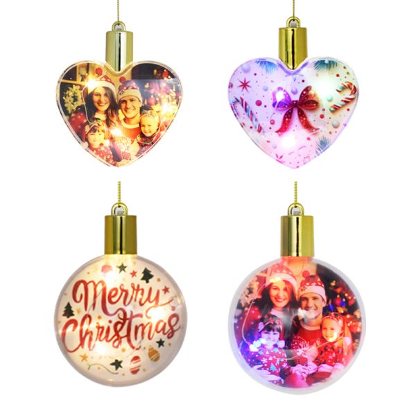 Sublimation Christmas Tree Hanging Ball With LED Custom Printing Christmas Ornaments