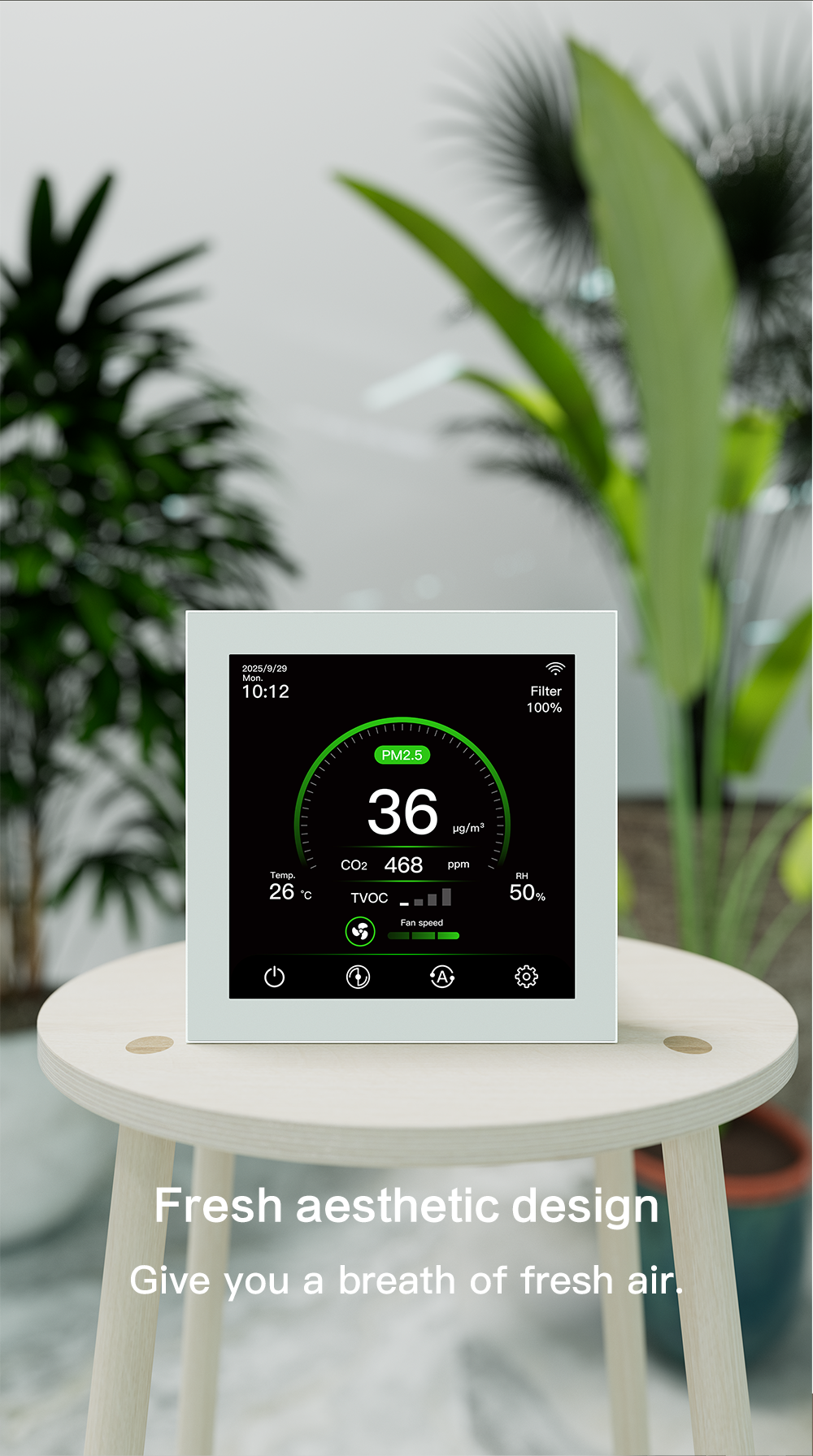 4 Inch Smart Ventilation Controller with Real Time Monitoring Three Speed Fan WiFi Connectivity