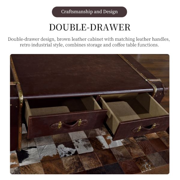 Nidea #8620 Luxury Vintage Trunk Coffee Table Genuine Leather Antique Industrial Design Living Room Furniture Storage Handmade Durable