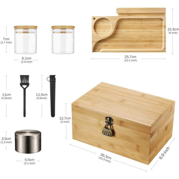 Natural Bamboo Stash Box with tray Cigar box for Men's gift logo and color customizable