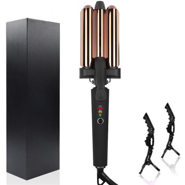 Двойное напряжение тока гофрирует тройной турмалин титана дисплея СИД завивая утюга бочонка