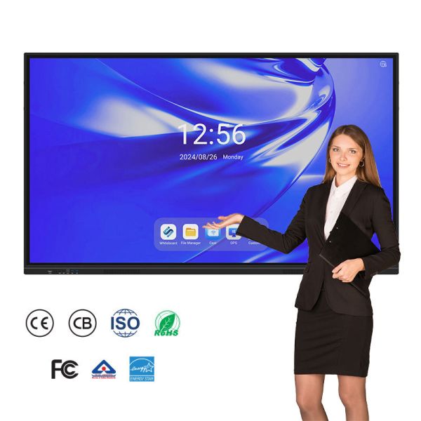 4K UHD Interactive Touchscreen Smart Whiteboard with Built-in Camera and Wall Mount for Business Meetings
