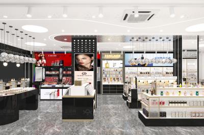 Beauty Shop Interior Design Black Gold Laminated Board Cosmetic Display Rack for Retail Store Display and Skincare Shop Decoration