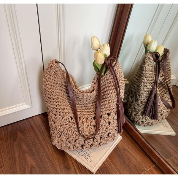 Crochet Tote Bags Summer Beach Bag For Women Vacation Mesh Knit Bag Hippie Bag Woven Knitted Shopping Bag Small Yarn Crochet Storage Bag