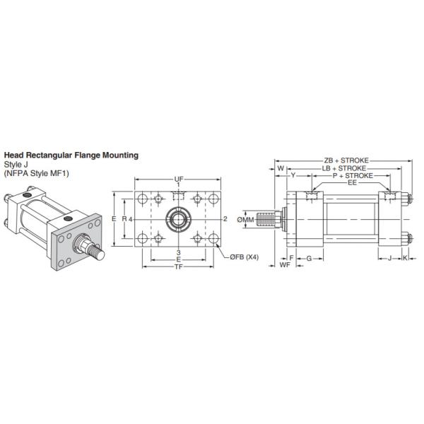 Серебряный гидравлический цилиндр с двойным действием TRH1.50MF1LT14X12.00