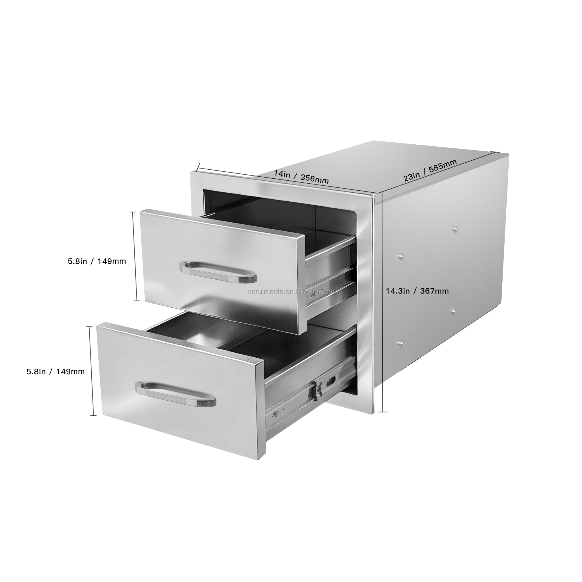 Dustproof Windproof Corrosion Resistant Stainless Steel Outdoor Kitchen Drawer with Smooth Slide Rails