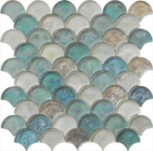 Light blue green mix water waving glass mosaic for hotel mall
