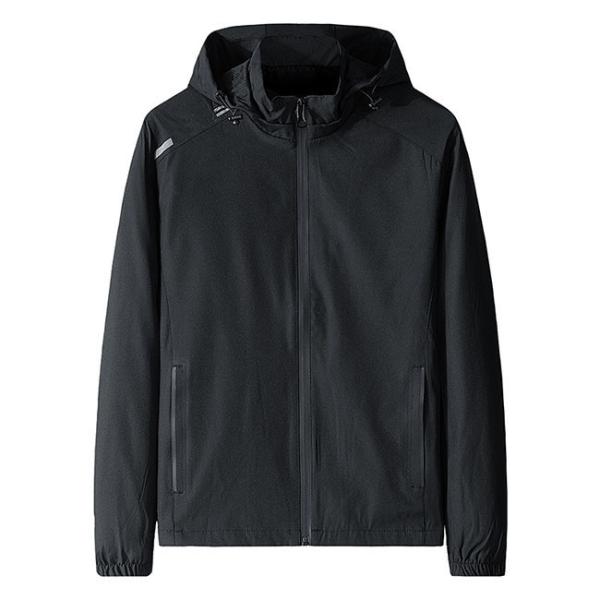 100% Cotton Windproof Large Size Mens Clothing Black Hooded Windbreaker