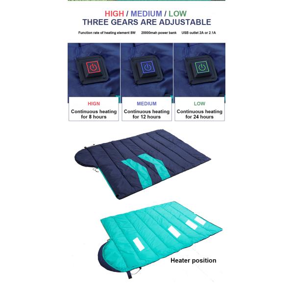 220x75cm 190T Heated Sleeping Bag Waterproof Winter Camping Sleeping Bag