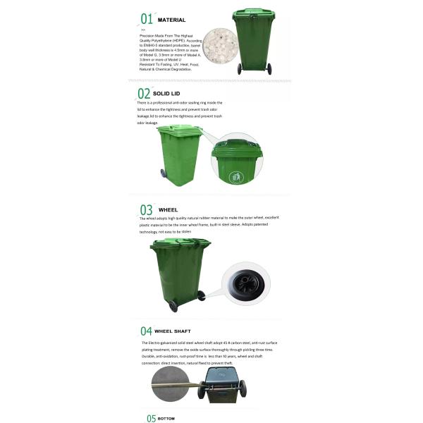 Plastic dustbin 120 litre waste bin garbage hospital waste bin with wheel