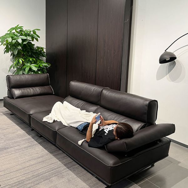 Italian-Style Minimalist Queen-Size Recliner Sofa Adjustable Headrest Full Genuine Leather 9659 Width Sectional Set Deep Sponge