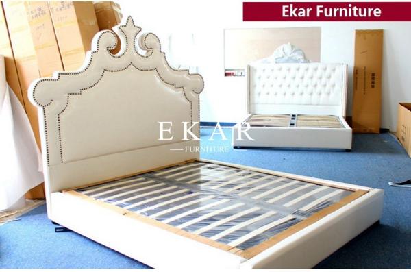 Classic Wooden Bed Models Blue Upholstered Special Headboard King Size Bed