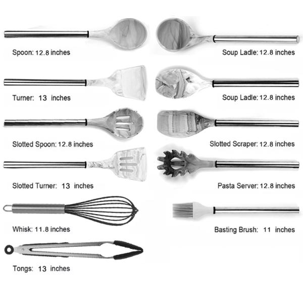 Artistic Marble Stainless Steel Silicone Utensils 11pcs FDA Approved