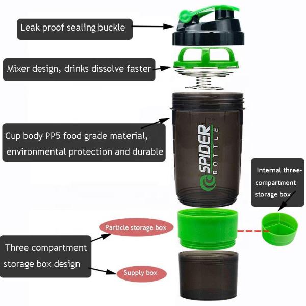 Personalized Three Layers Shaker Bottle WITH LID for GYM Fitness Sports Outdoor