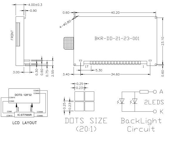 128x32 ставит точки Monochrome графический COG дисплея LCD с интерфейсом ST7565R IC SPI