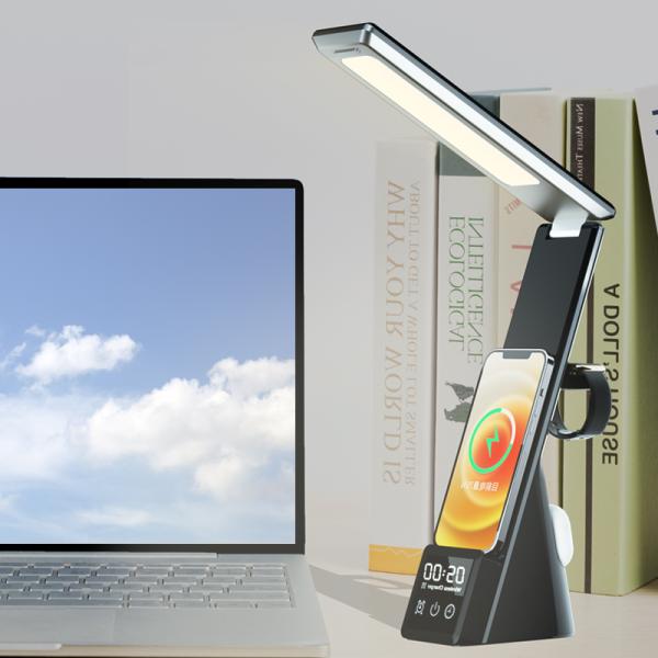 Office Household Wireless Charging Table Lamp with 15W Output Power and Digital Display Alarm Clock Multifunctional