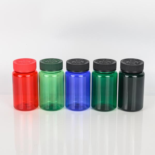 Highly Customized 4oz PET Capsule Bottle of Orange Black Plastic Nutrition Supplement with Purple Tamper Proof Packaging