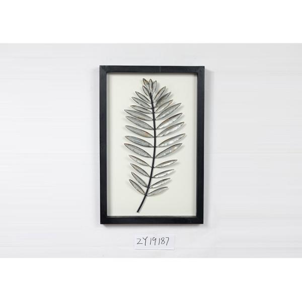 Metal Leaves Design With Black Rectangle Wooden Frame Wall Art Decoration For Home Gallery Hotel