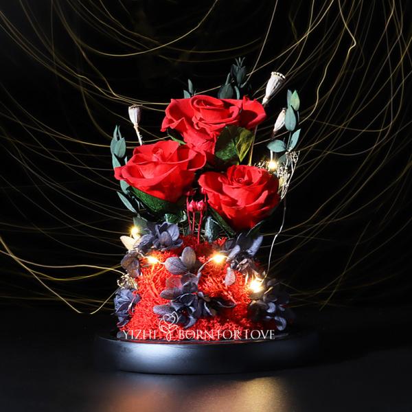 Caixa de luxe de 3 Rose Glass Shaded Eternal Rose para sua amada no dia de Valentim