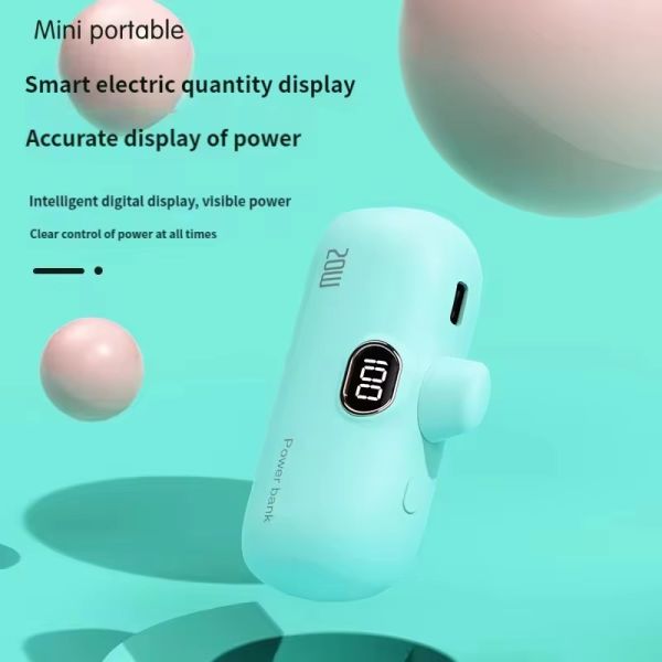 Mini Cordless Power Bank 5000mAh 20W PD Type C Fast Charging Capsule Portable Charger