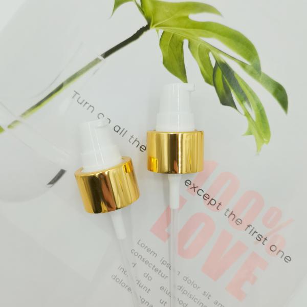 24/410 PP Cream Pump Dispenser Gold Shiny Aluminum Cover