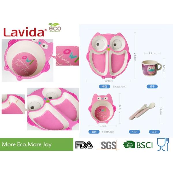 Formaldehyde Free Bamboo Childrens Dinnerware Shatter Proof Cartoon Owl Animals Patterns