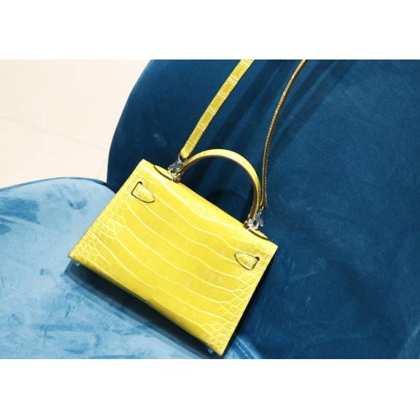 Womens Handhold Yellow 22cm Crocodile Skin Bag With Square Shape