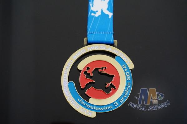 Christmas Festival Cut Out Design Cutom Award Medals Soft Enamel Process With Sublimated Ribbon