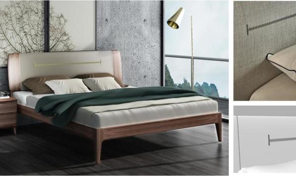 2017 New design Upholstered Bedroom furniture By Italy Leather and Walnut solid wood Headboard in Hotel room