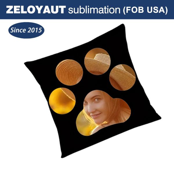 ZELOYAUT 24H Shipping Custom Printing 40*40 and 45*45cm Short Plush Paw Pillow Case Blanks Sublimation Pet Paw Pillow Case