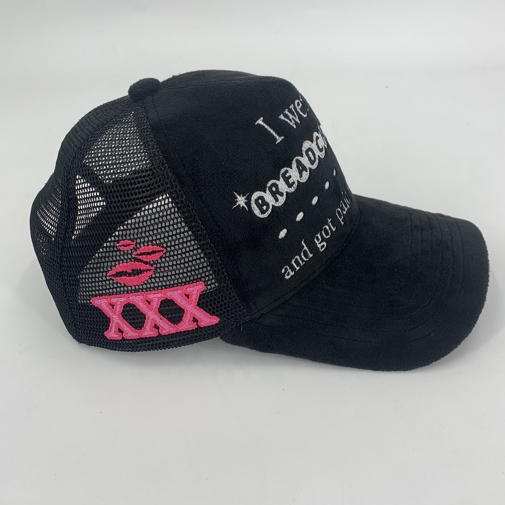 Velvet Suede Mesh Custom 3D Embroidery Trucker Hats Sports Snapback Cap
