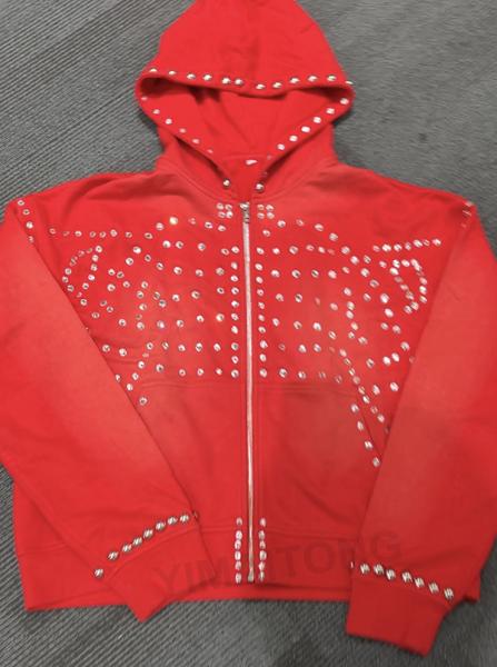 Streetwear Rhinestone Men Hoodie Custom Sun Faded Diamond Baggy Jacket